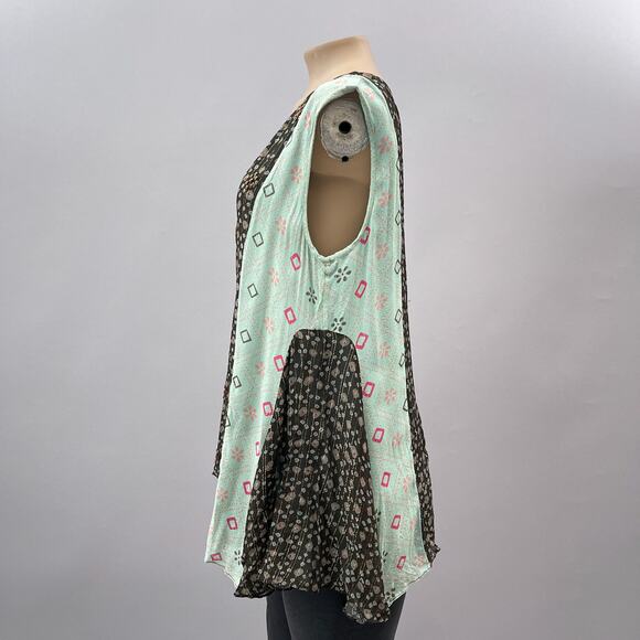 Verb Pallavi Singhee Top Women S Blue Multicolor Sleeveless Beaded Boho Metallic - Picture 4 of 11